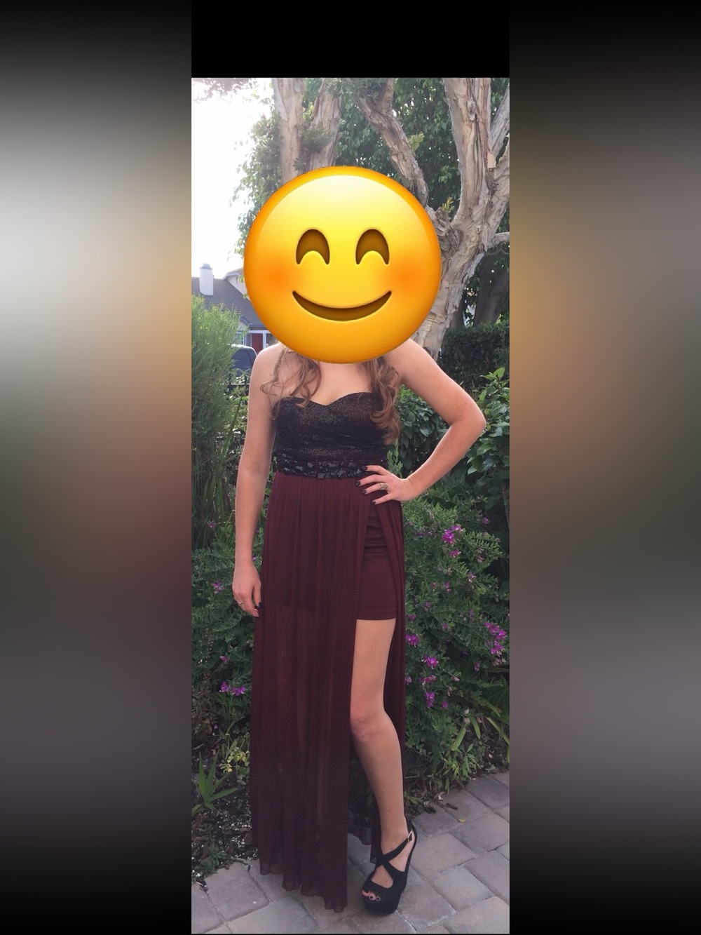Xtraordinary Burgundy Maxi Dress with Black Sequin Bodice